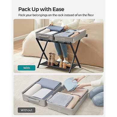 Luggage Rack for Guest Room, Suitcase Stand with Storage Shelf, Steel Frame, Foldable - Set of 2