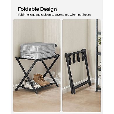 Luggage Rack for Guest Room, Suitcase Stand with Storage Shelf, Steel Frame, Foldable - Set of 2