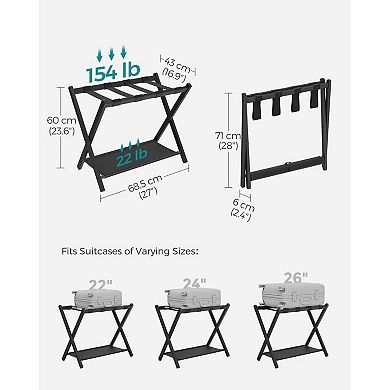 Luggage Rack for Guest Room, Suitcase Stand with Storage Shelf, Steel Frame, Foldable - Set of 2
