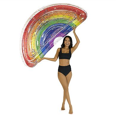 Inflatable Rainbow Half Island Pool Float Glitter PoolCandy