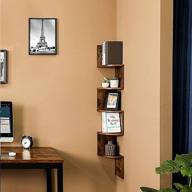Corner Shelf, 5-tier Floating Wall Shelf With Zigzag Design, Bookshelf