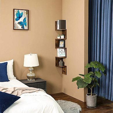 Corner Shelf, 5-tier Floating Wall Shelf With Zigzag Design, Bookshelf