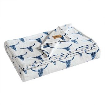Wrangler Steer Head Blue Throw Blanket