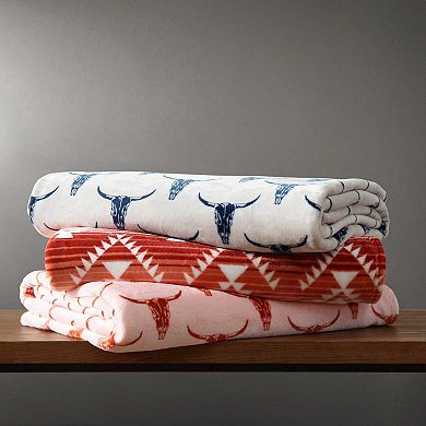 Wrangler Steer Head Pink Throw Blanket