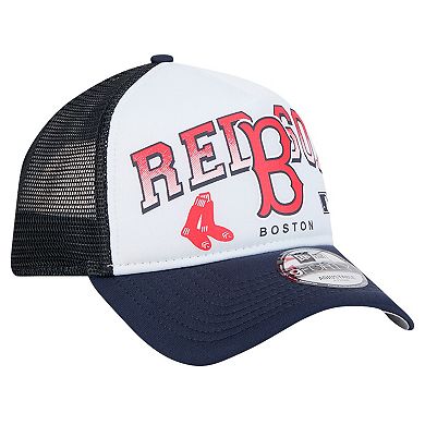 Men's New Era White Boston Red Sox Retro Wordmark 9FORTY A-Frame Trucker Adjustable Hat