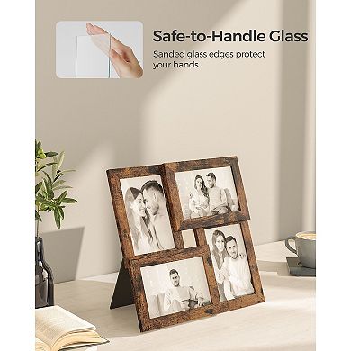 Picture Frames For 4 Photos In 4" X 6" Collage Photo Frames, Wood Grain Frames Glass Front