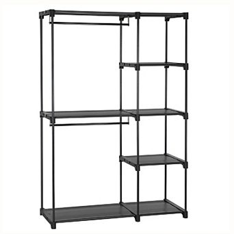 Clothes Rack, Closet Racks for Hanging Clothes, Clothes Wardrobe with 3 Hanging Rods and Shelves