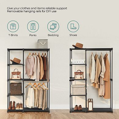 Clothes Rack, Closet Racks for Hanging Clothes, Clothes Wardrobe with 3 Hanging Rods and Shelves