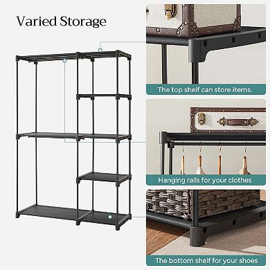 Clothes Rack, Closet Racks for Hanging Clothes, Clothes Wardrobe with 3 Hanging Rods and Shelves