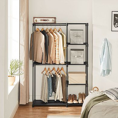 Clothes Rack, Closet Racks for Hanging Clothes, Clothes Wardrobe with 3 Hanging Rods and Shelves