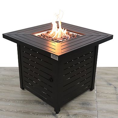 LSI Steel Outdoor Fire Pit Table with Lid (Black)
