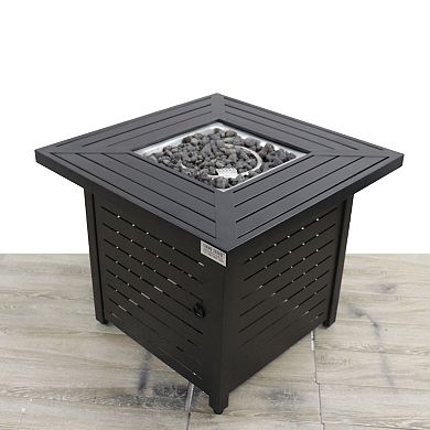 LSI Steel Outdoor Fire Pit Table with Lid (Black)