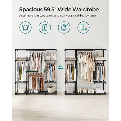 59.5-Inch Clothes Rack, Clothing Rack for Hanging Clothes, Large Portable Closet, Wardrobe