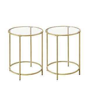 Round Side Table, Glass End Table With Metal Frame, Small Coffee Accent Table, Bedside Table