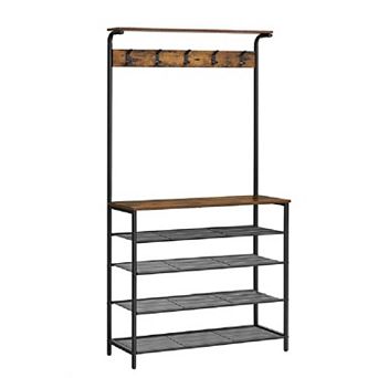 Hall Tree With Shoe Bench, Coat Rack Shoe Bench, 5 tier Shoe Rack Different Heights Brown And Black