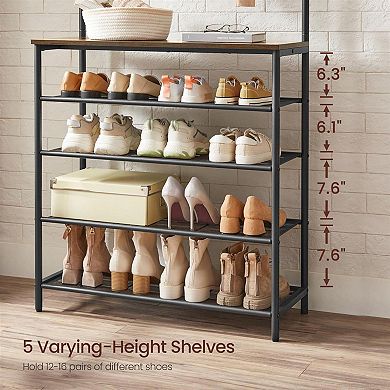 Hall Tree With Shoe Bench, Coat Rack Shoe Bench, 5-tier Shoe Rack Different Heights Brown And Black
