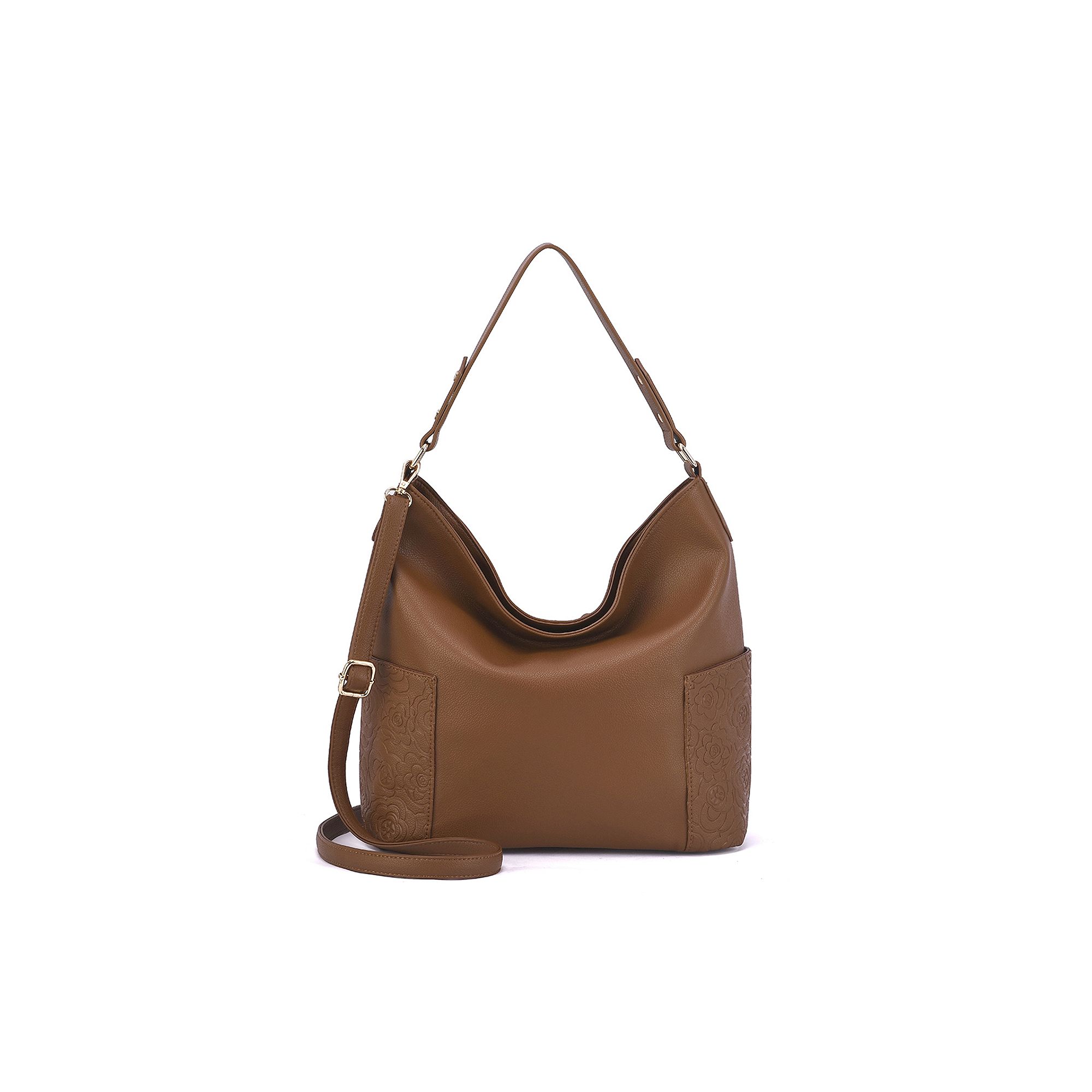 Mellow World Ryder Hobo Bag with Floral Embossed Pockets, Red