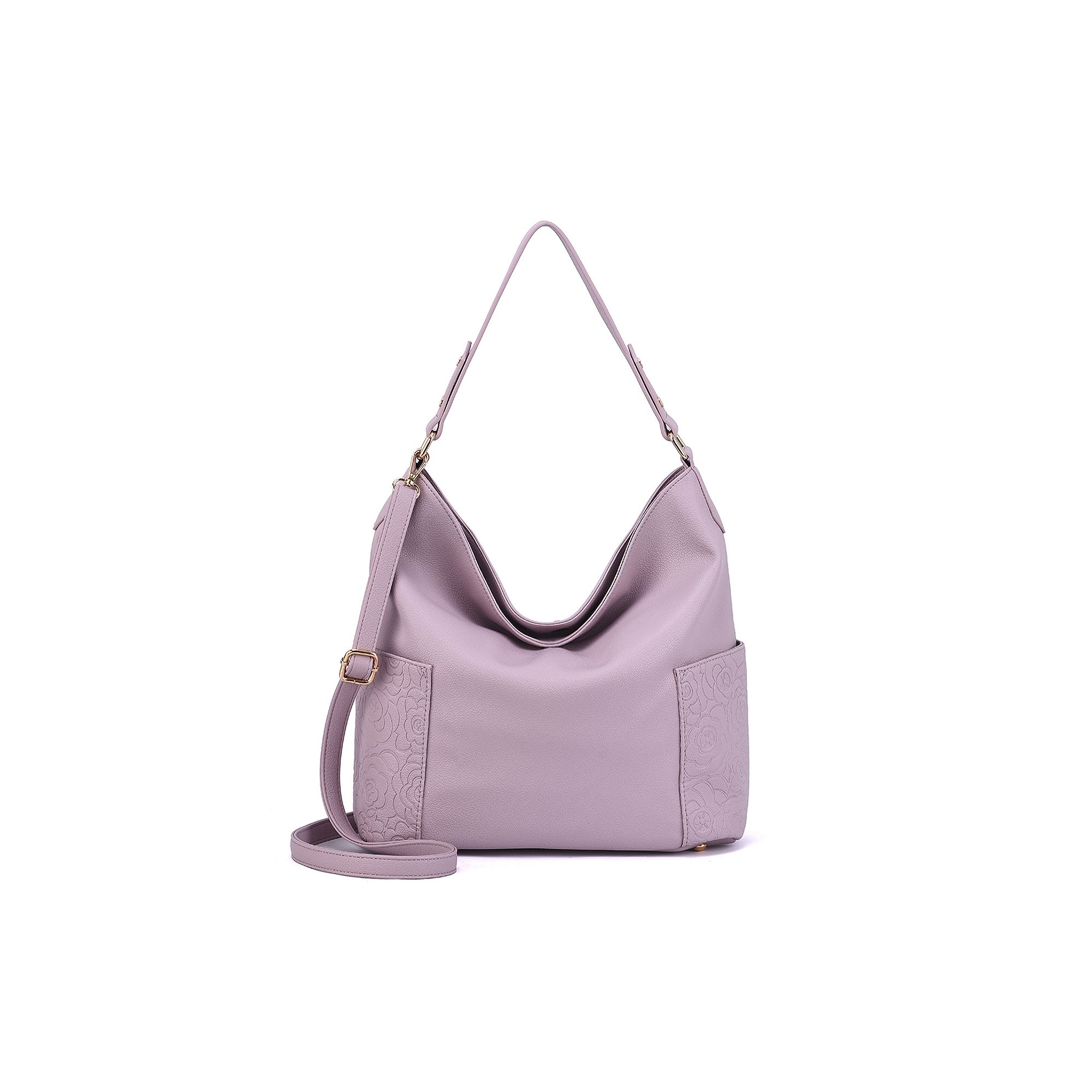 Mellow World Ryder Hobo Bag with Floral Embossed Pockets, Purple
