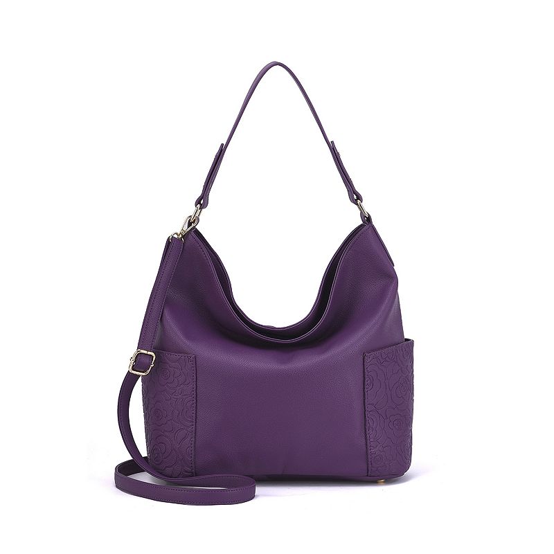 Mellow World Ryder Hobo Bag with Floral Embossed Pockets, Purple