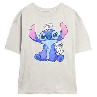 Disney's Lilo & Stitch Cute Ducklings Hanging With Stitch Juniors' Skimmer Graphic Tee
