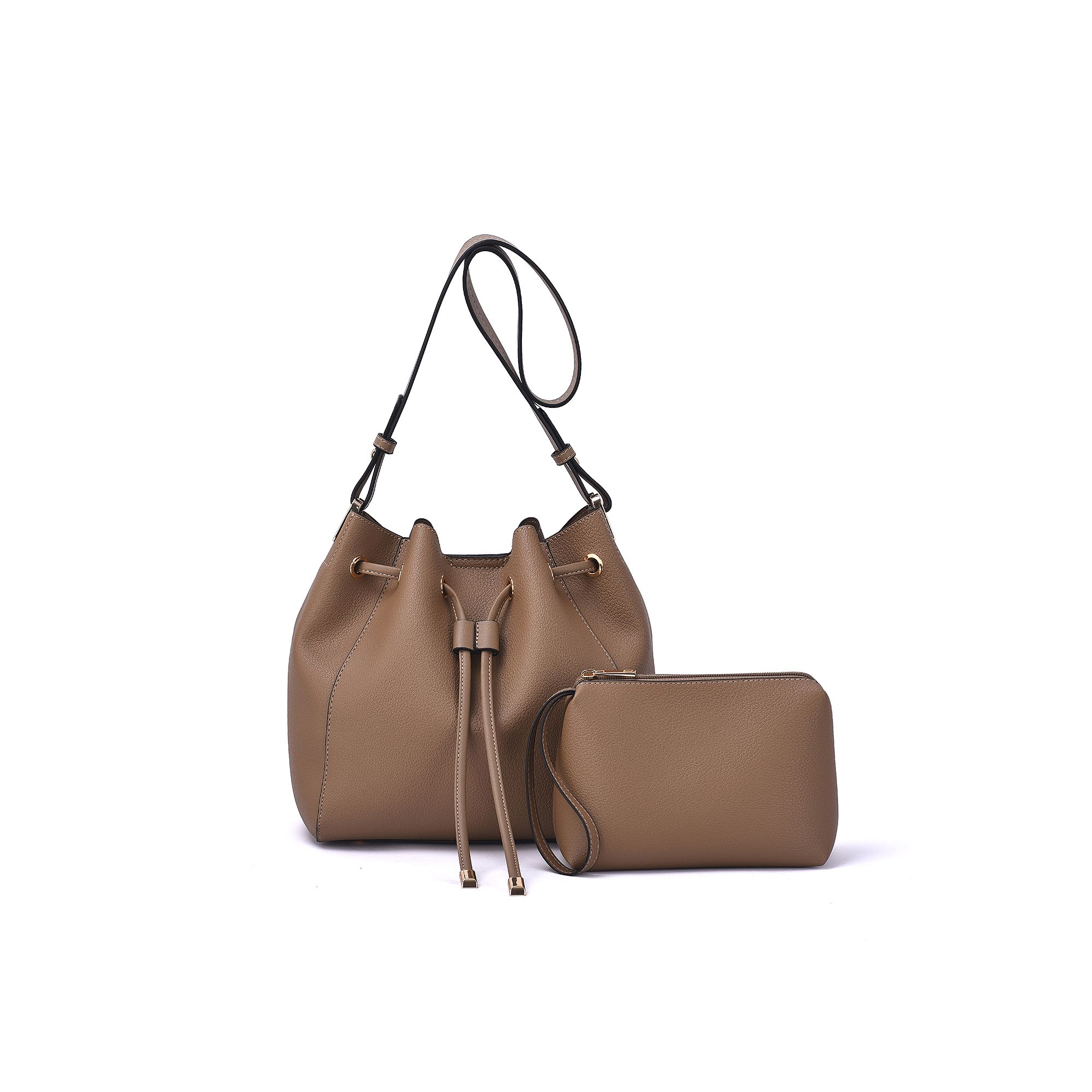 Mellow World Ashby Pouch & Drawstring Bucket Bag, Latte