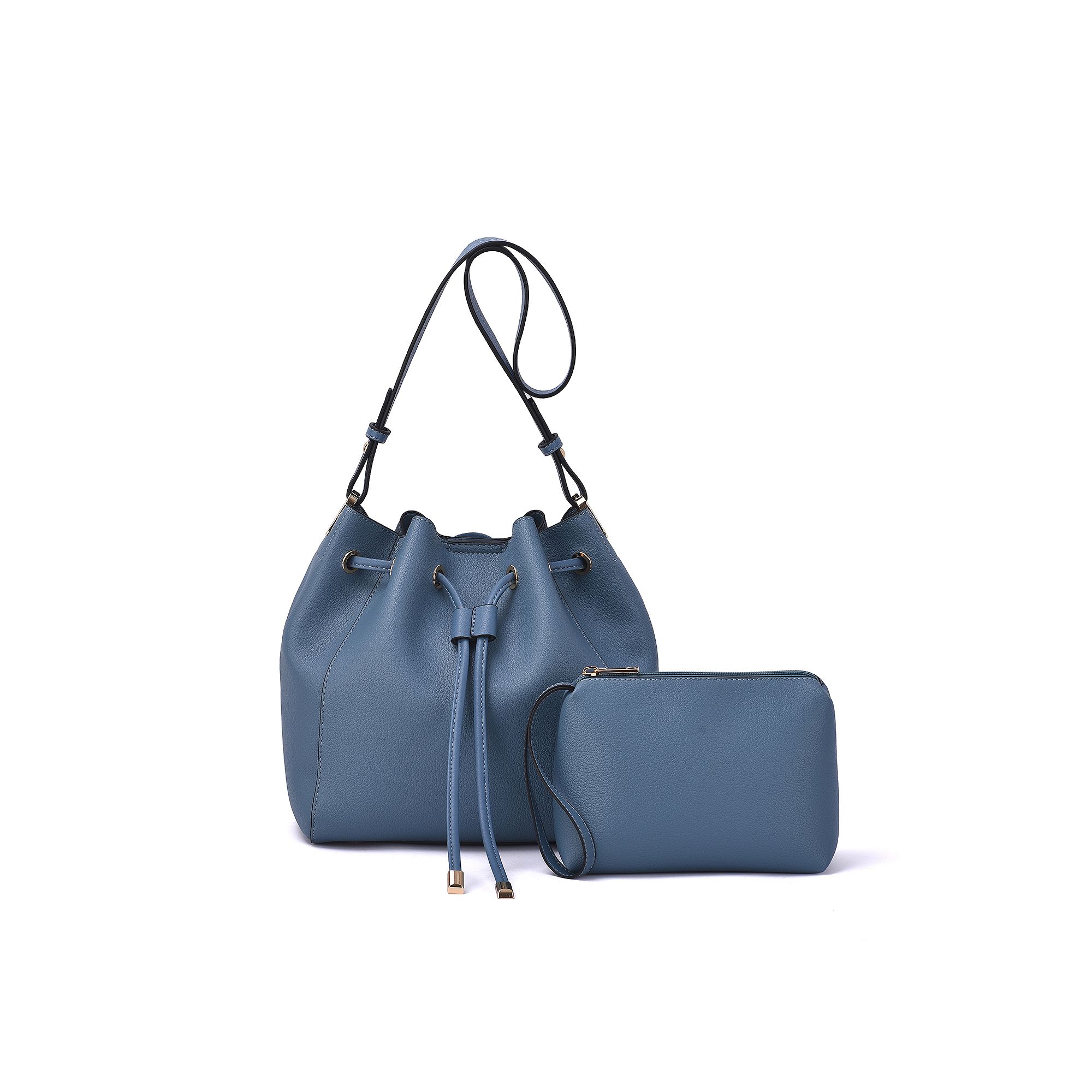 Mellow World Ashby Pouch & Drawstring Bucket Bag, Grey Blue