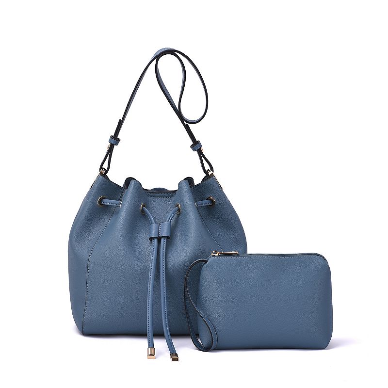 Mellow World Ashby Pouch & Drawstring Bucket Bag, Grey Blue