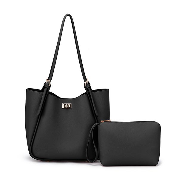 Mellow World Brooklyn Tote Bag with Adjustable Strap & Pouch - Black