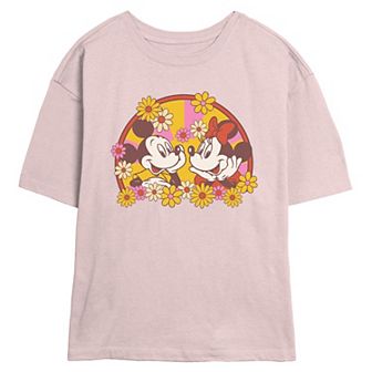 Disney's Mickey Mouse And Minnie Floral Love Juniors' Skimmer Graphic Tee