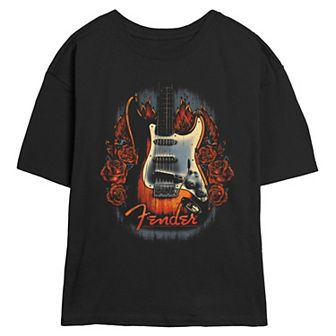 Juniors' Fender Flower Guitar Skimmer Graphic Tee