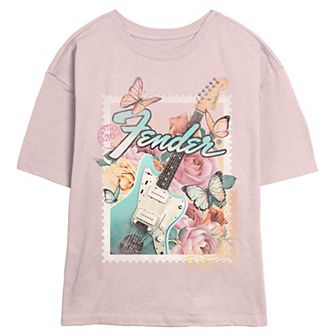 Juniors' Fender Floral Stamp Skimmer Graphic Tee