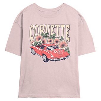 Juniors' Corvette Floral Poster Skimmer Graphic Tee