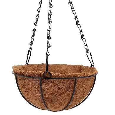 Black Metal Hanging Planter Basket With Coco Liners 2 Pcs