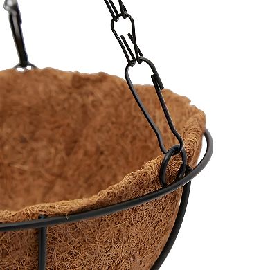 Black Metal Hanging Planter Basket With Coco Liners 2 Pcs