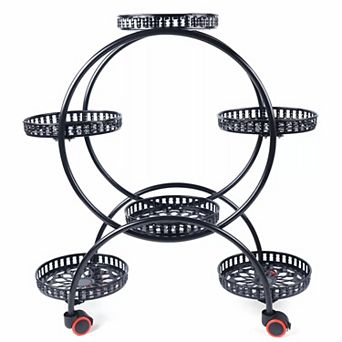 6 tier Flower Shelf Rack W/wheel Metal Plant Stand Garden Decor Planter Holder