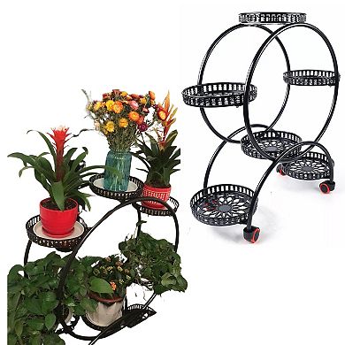 6 Tier Flower Shelf Rack W/wheel Metal Plant Stand Garden Decor Planter Holder