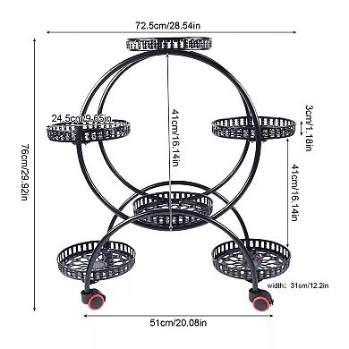 6 Tier Flower Shelf Rack W/wheel Metal Plant Stand Garden Decor Planter Holder