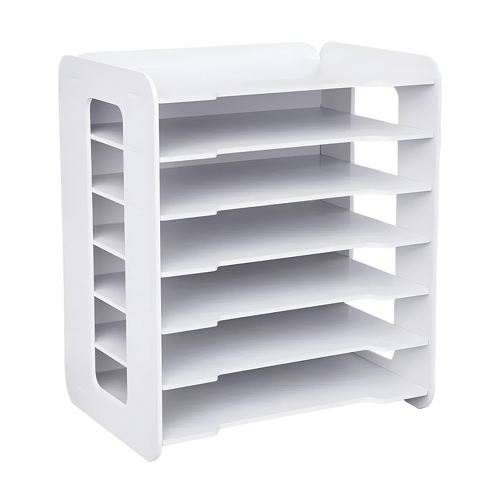 PVC White Office Desktop Document Organizer Rack 7 Tier