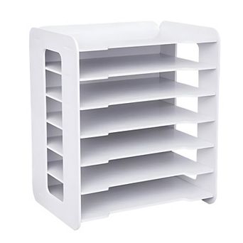PVC White Office Desktop Document Organizer Rack 7 tier