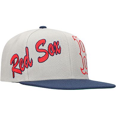 Men's Mitchell & Ness Gray Boston Red Sox Knock Out Panel Snapback Hat