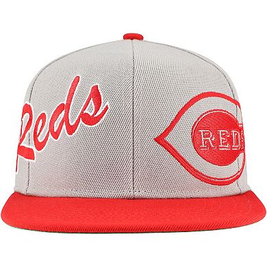 Men's Mitchell & Ness Gray Cincinnati Reds Knock Out Panel Snapback Hat