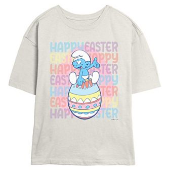 Juniors' Smurfs Happy Easter Skimmer Graphic Tee