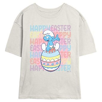 Juniors' Smurfs Happy Easter Skimmer Graphic Tee