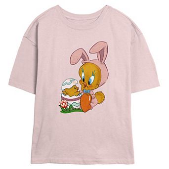 Juniors' Looney Tunes Tweety Bird Easter Bunny And Egg Skimmer Graphic Tee