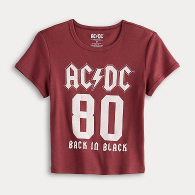 Juniors' Threads of Luxx AC/DC Back in Black Graphic Baby Tee