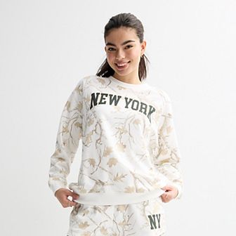 Juniors' Threads of Luxx Camo Graphic Crew