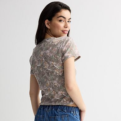 Juniors' Threads of Luxx Los Angeles Camo Graphic Baby Tee