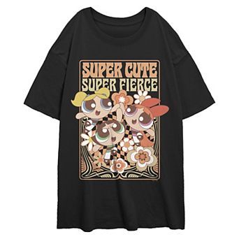 Juniors' The Powerpuff Girls Super Cute Super Fierce Oversized Graphic Tee