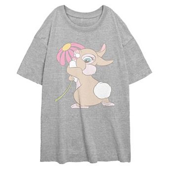 Disney's Bambi Thumper Hugging A Flower Juniors' Oversized Graphic Tee