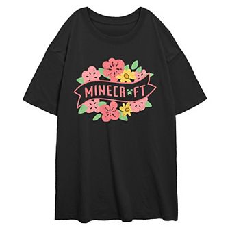 Juniors' Minecraft Spring Flowers Oversized Graphic Tee